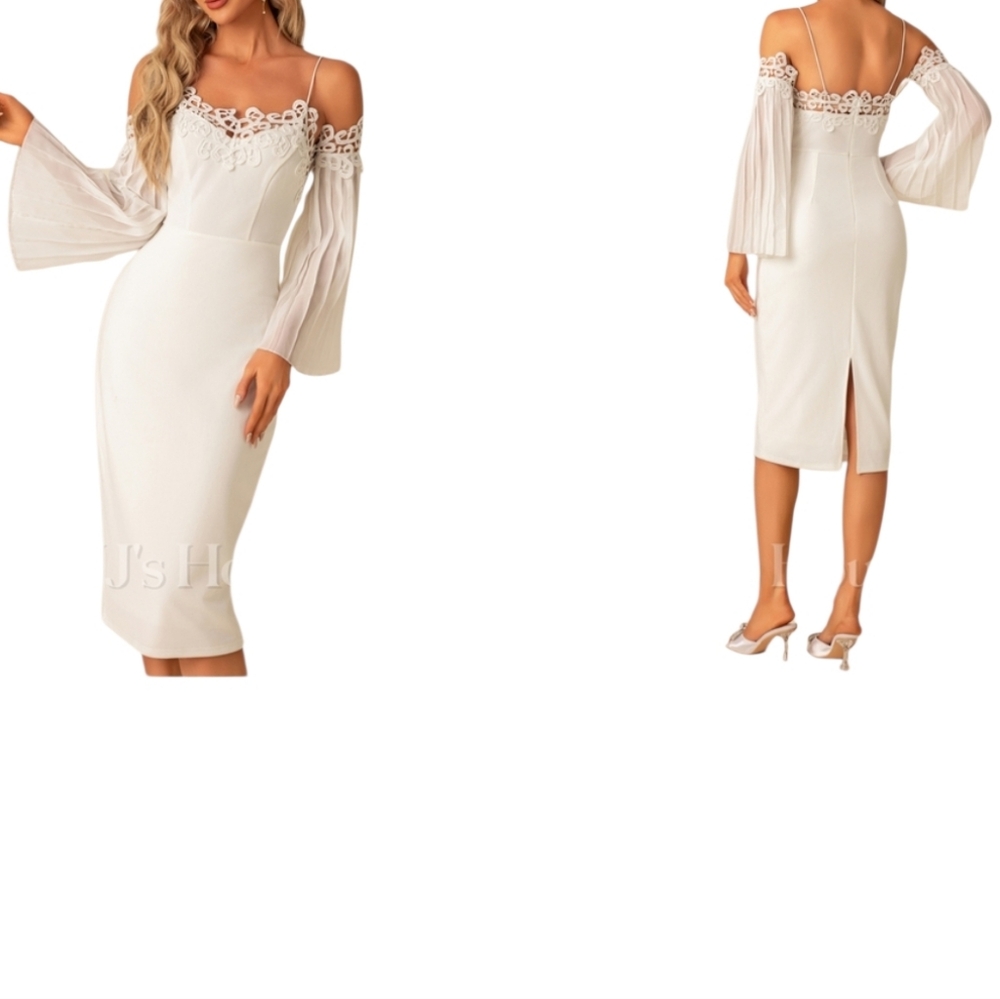JJ'S HOUSE Cold Shoulder  Sheath/Column Chiffon Stretch Crepe Midi Dress